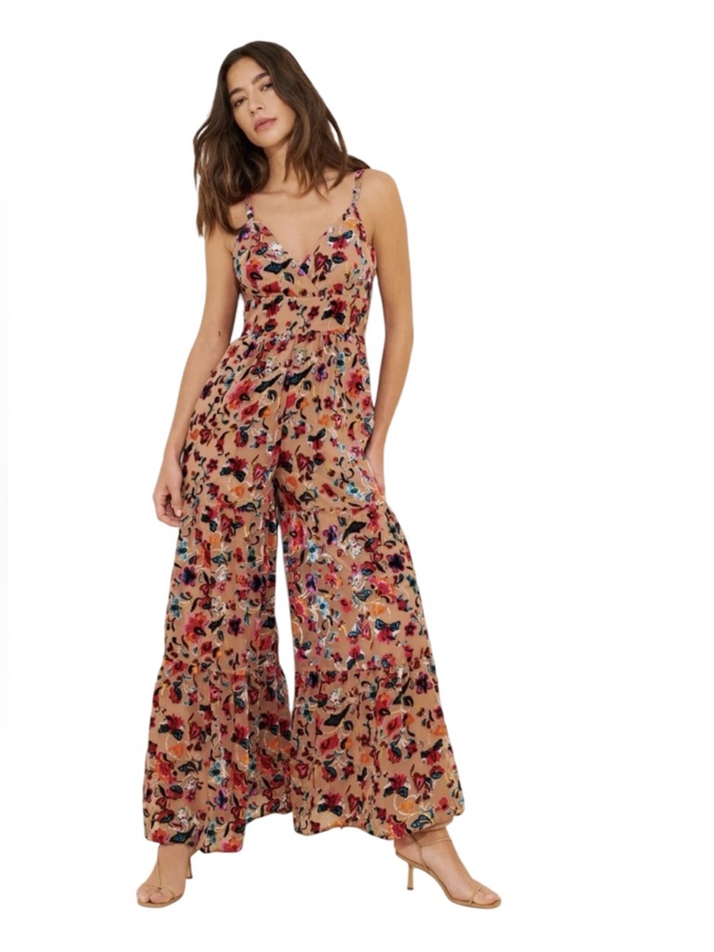 ANTHROPOLOGIE Hutch Flounced Floral Burnout Velvet Wide Leg Jumpsuit 2